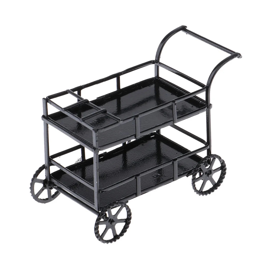 Black Metal 1/12 Dollhouse Miniature Food and Beverage Cart Accs U8869