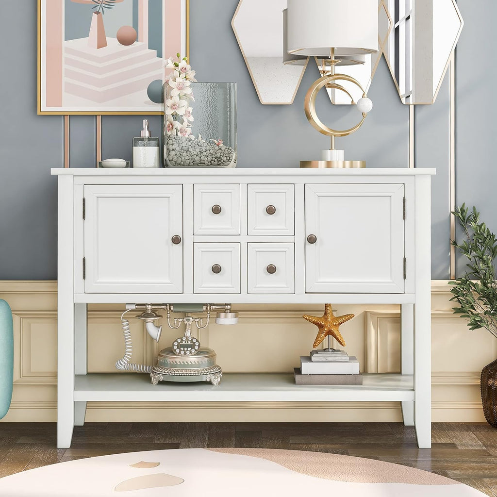 Solid Wood Console Table with 3 Drawers, 2 Cabinet and 1 Shelf J378