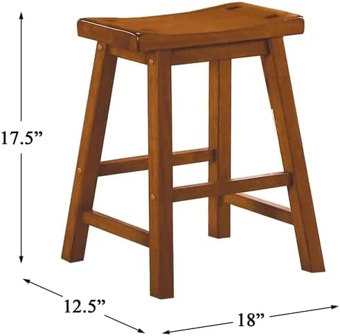 18" Solid Wood Saddle Stools Set of 2 Oak Brown F7901