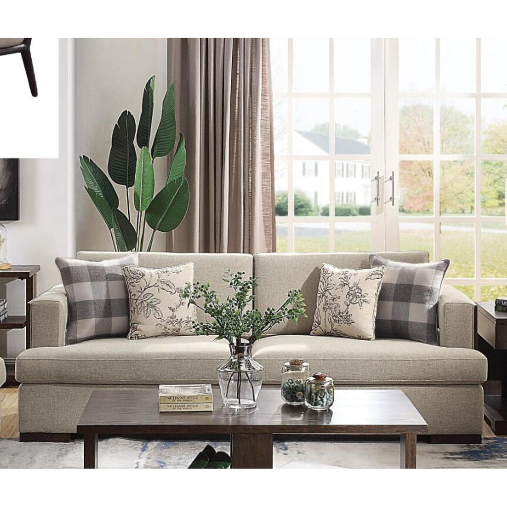 Fabric & Walnut Sofa with 4 Pillows J42552