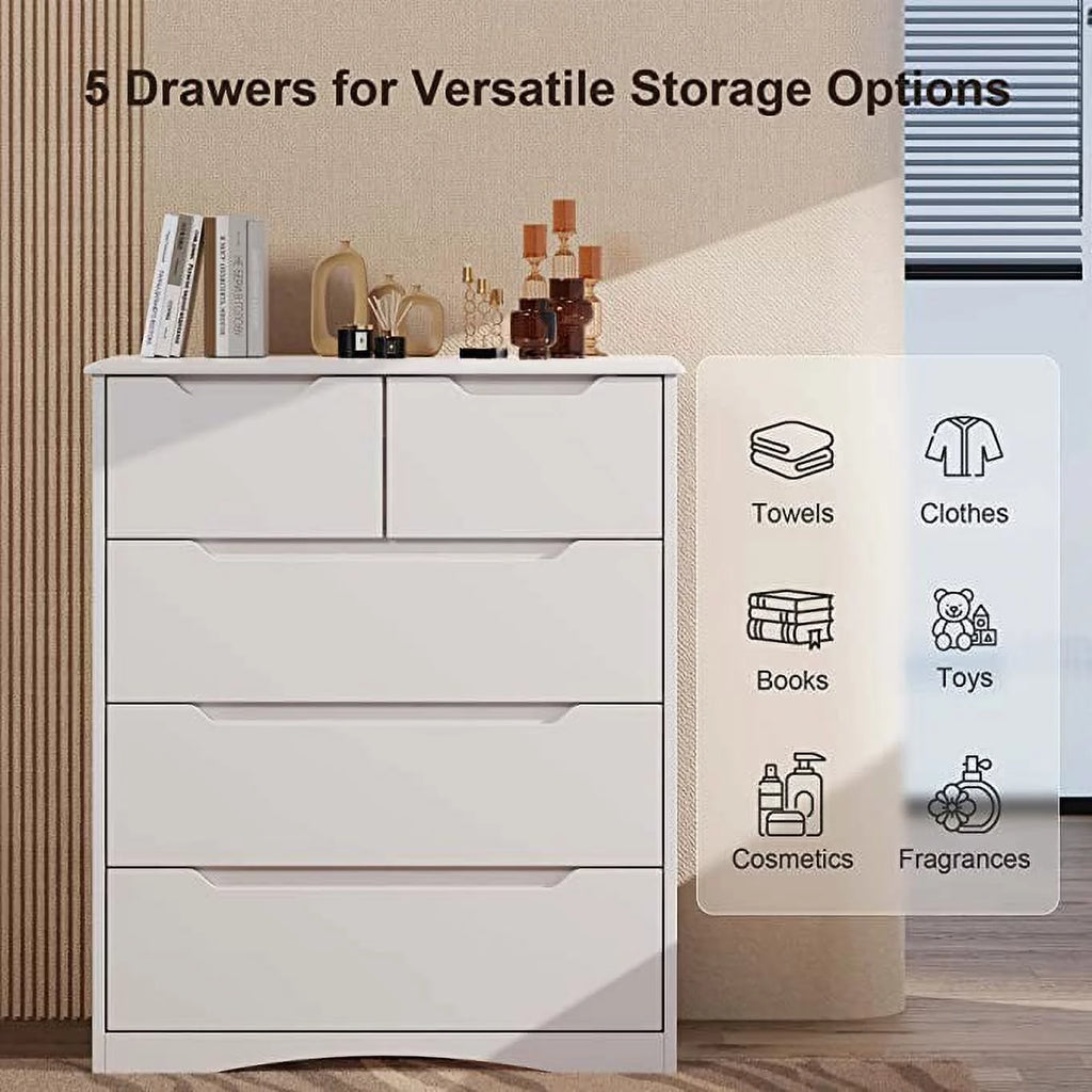 White 5 Drawer Wood Dresser S480
