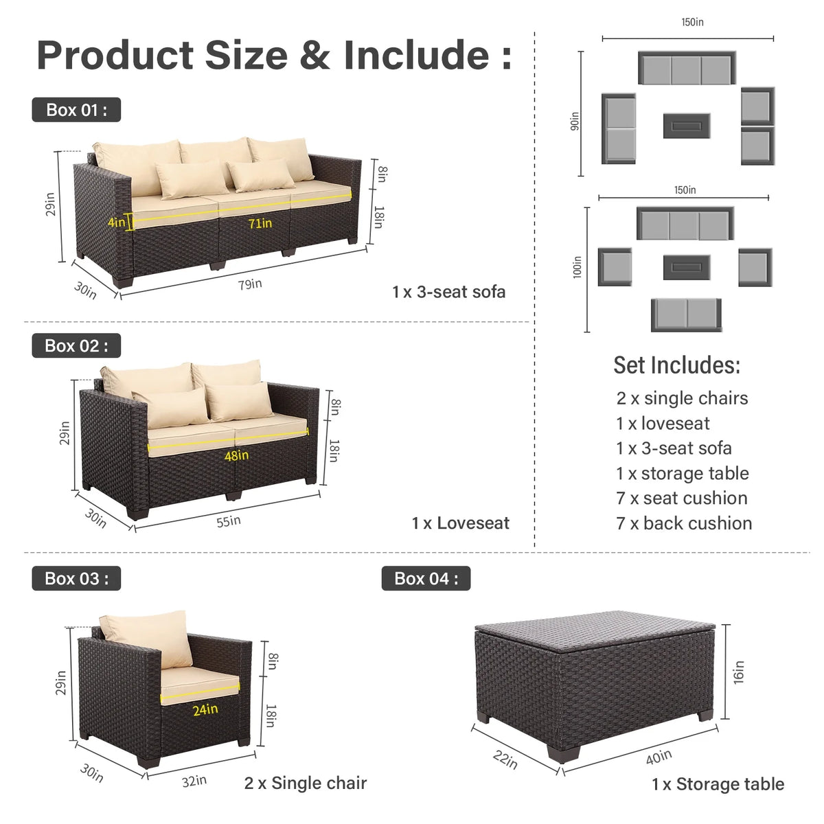 5 Pcs Outdoor Conversation Set with Fire Pit C73616