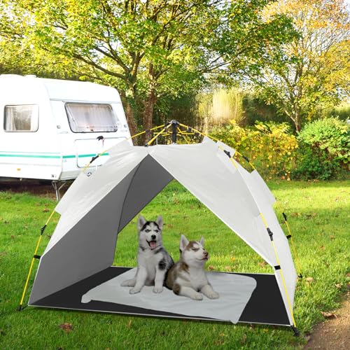 Raised Dog Bed Cot with Canopy Shade Tent & Bolster, Portable Chew-Resistance Cooling Pet Bed L170443