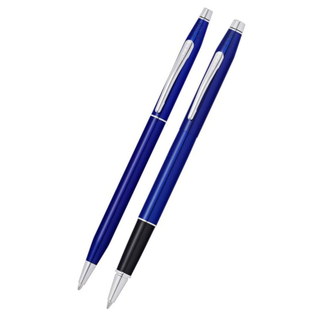 Translucent Blue Lacquer Ballpoint and Rollerball Pen Set D66985