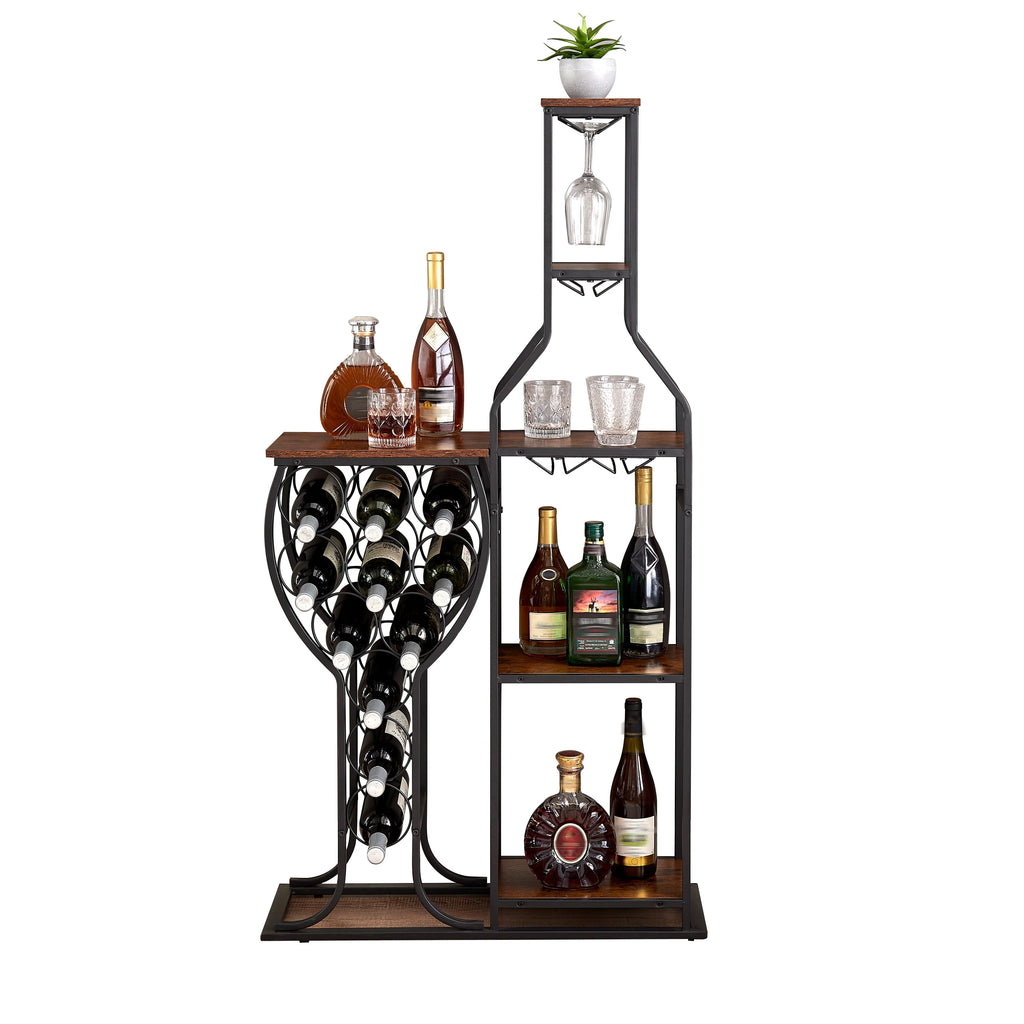 Freestanding 5-Tier Wine Rack with Wine Glasses Holder T3878