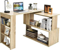 360° Rotating L-Shaped Corner Desk with 3-Tier Shelves X357