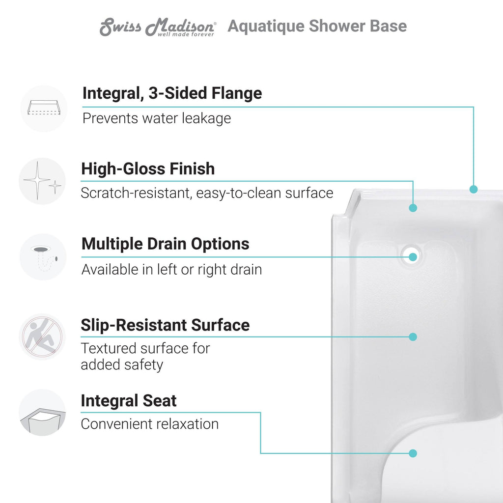 Gray Single Threshold Shower Base with Left Hand Drain and Integral Right Hand Seat S75805