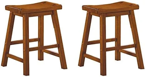 18" Solid Wood Saddle Stools Set of 2 Oak Brown F7901