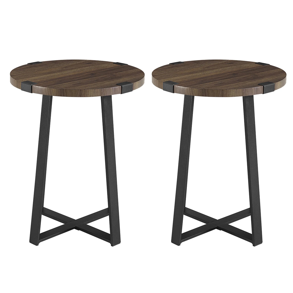 Set of 2 Dark Walnut Round Side Tables J7746