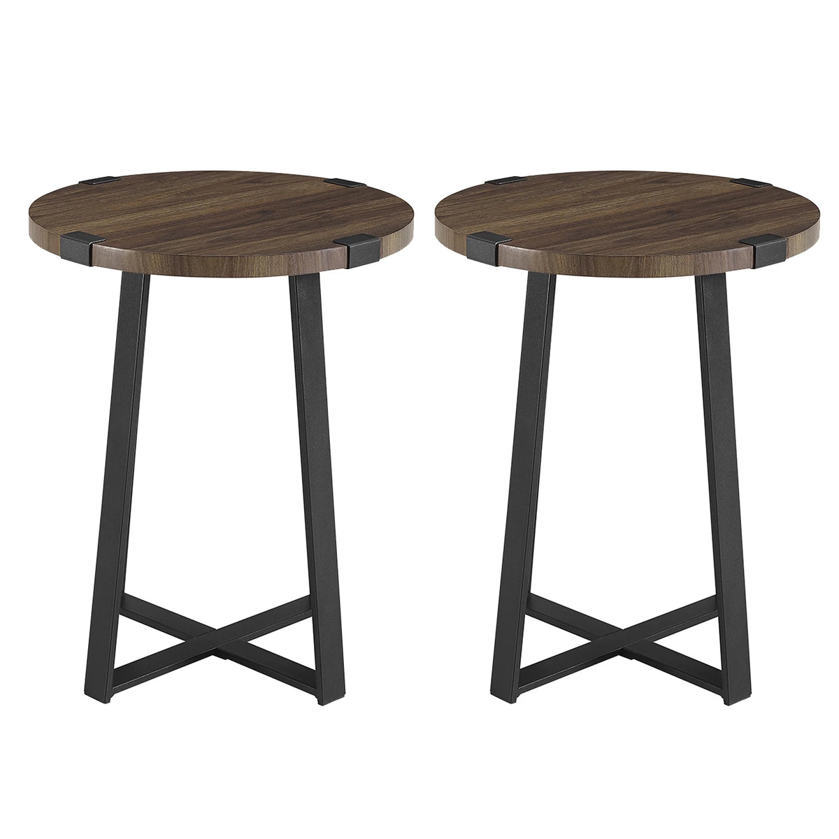 Set of 2 Dark Walnut Round Side Tables J7746