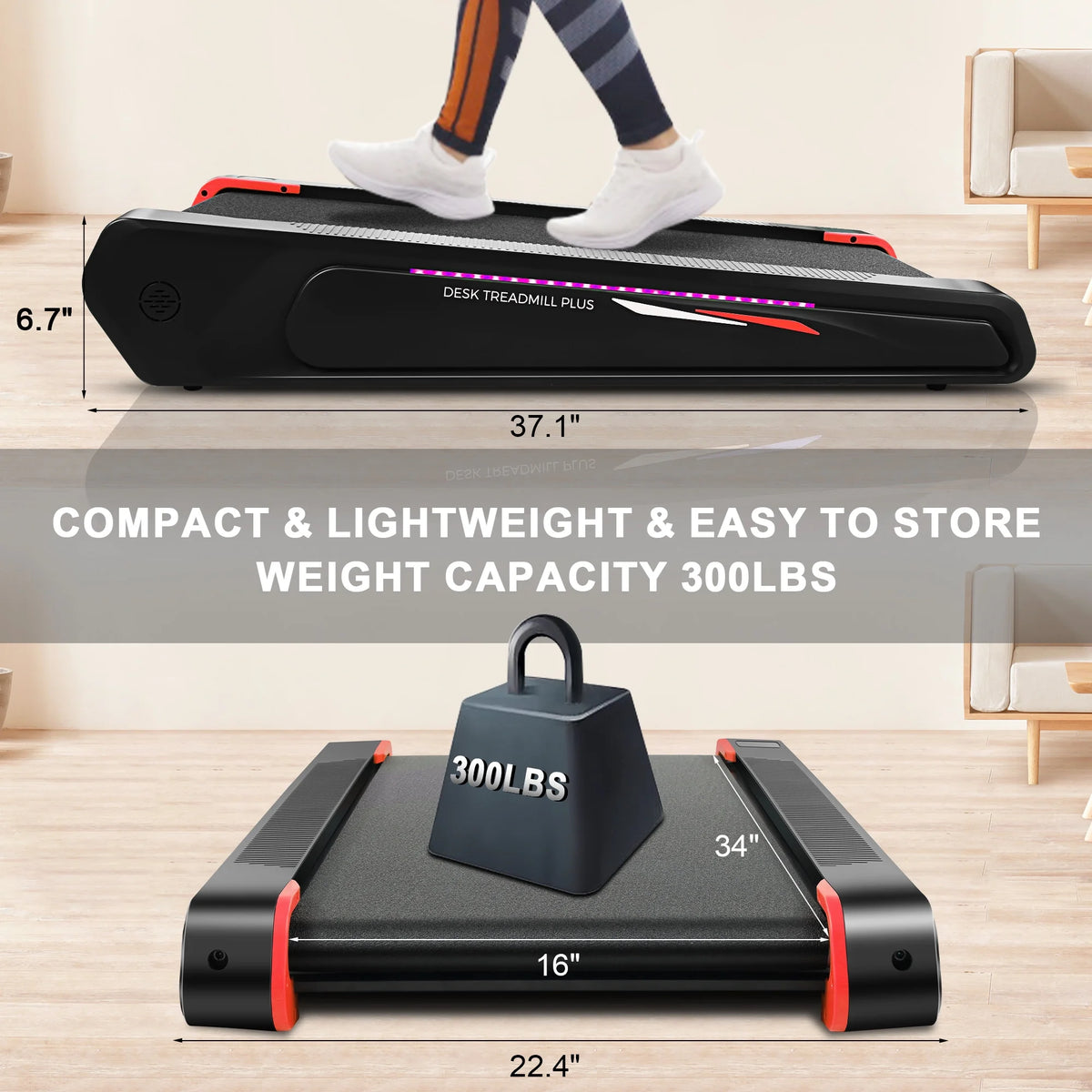 Walking Pad Treadmill with 5% Incline, 2.5HP, Black & Blue 300 Lbs Capacity Z9121