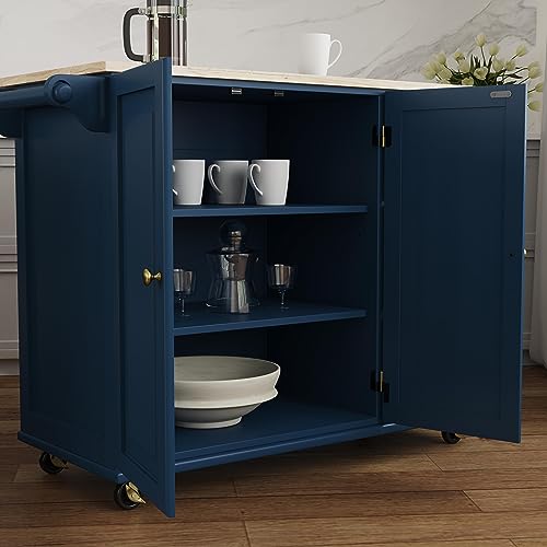 Off-White Mobile Kitchen Island Cart with Drop Leaf Breakfast Bar K90774