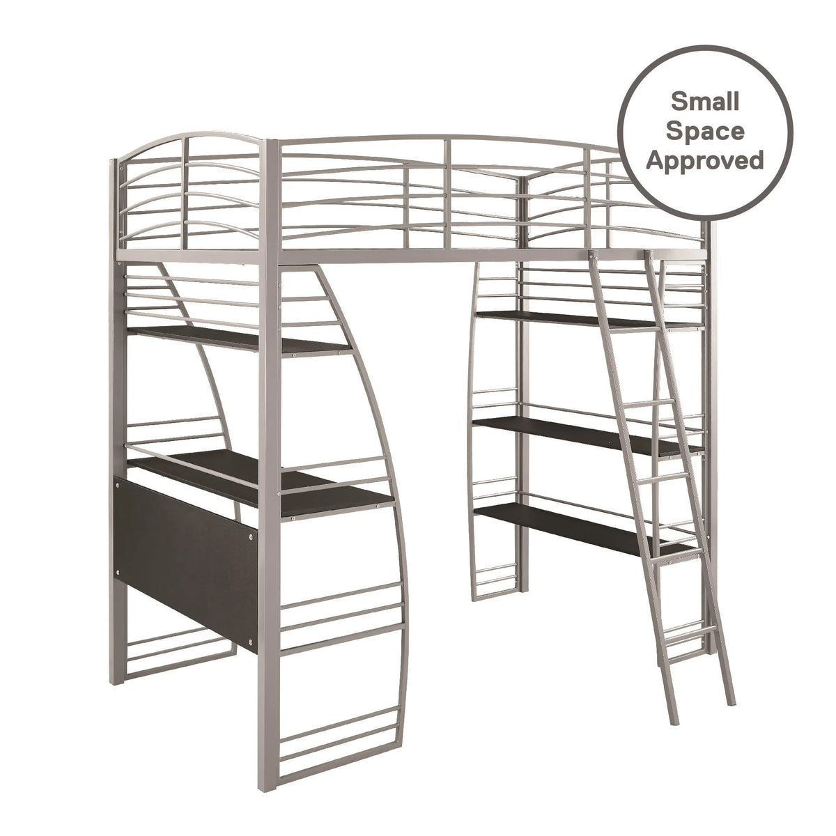 Twin Metal Loft Bed with Desk and Shelves L81322
