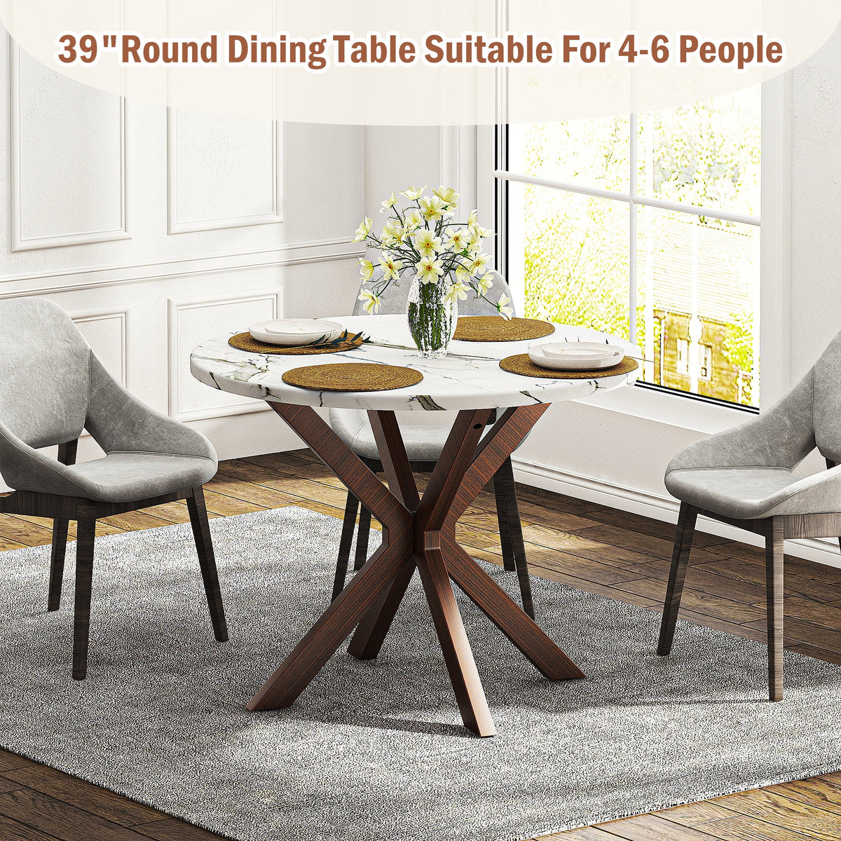 39.4" Round Wood Dining Table with Steel Legs Y4373