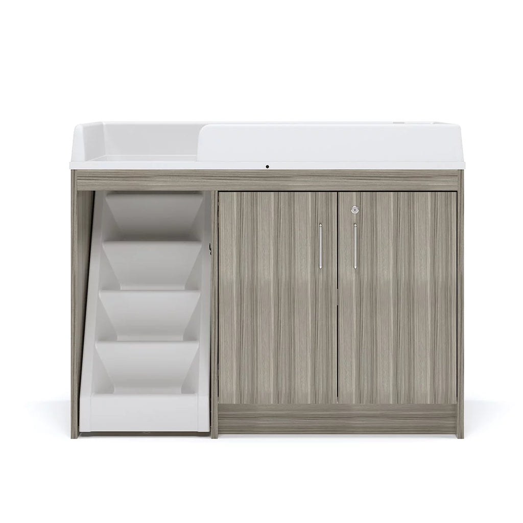 Toddler Walk Up Baby Changing Table with Stairs and Storage, Wood Laminate Finish, Elm Gray Q909774