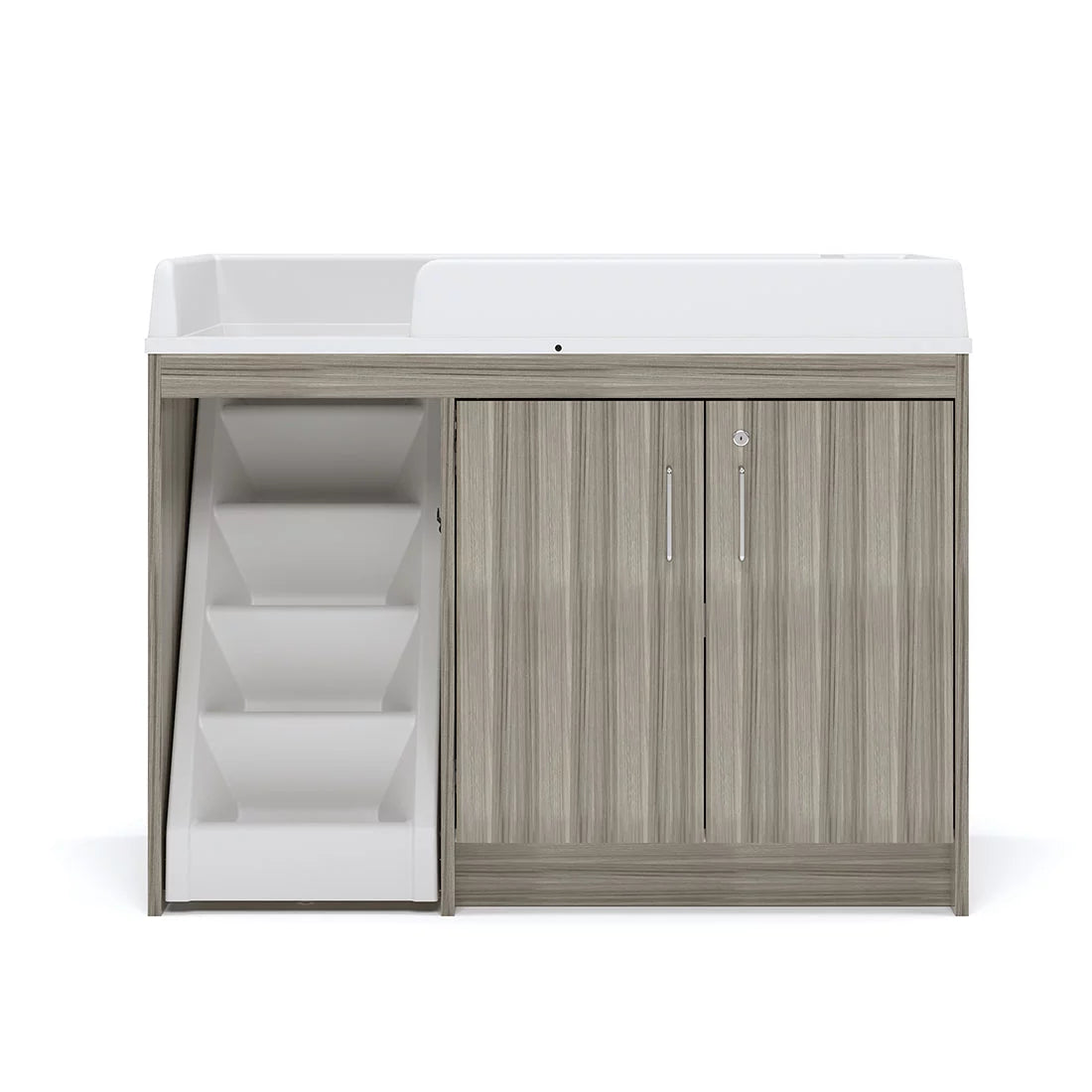 Toddler Walk Up Baby Changing Table with Stairs and Storage, Wood Laminate Finish, Elm Gray Q909774