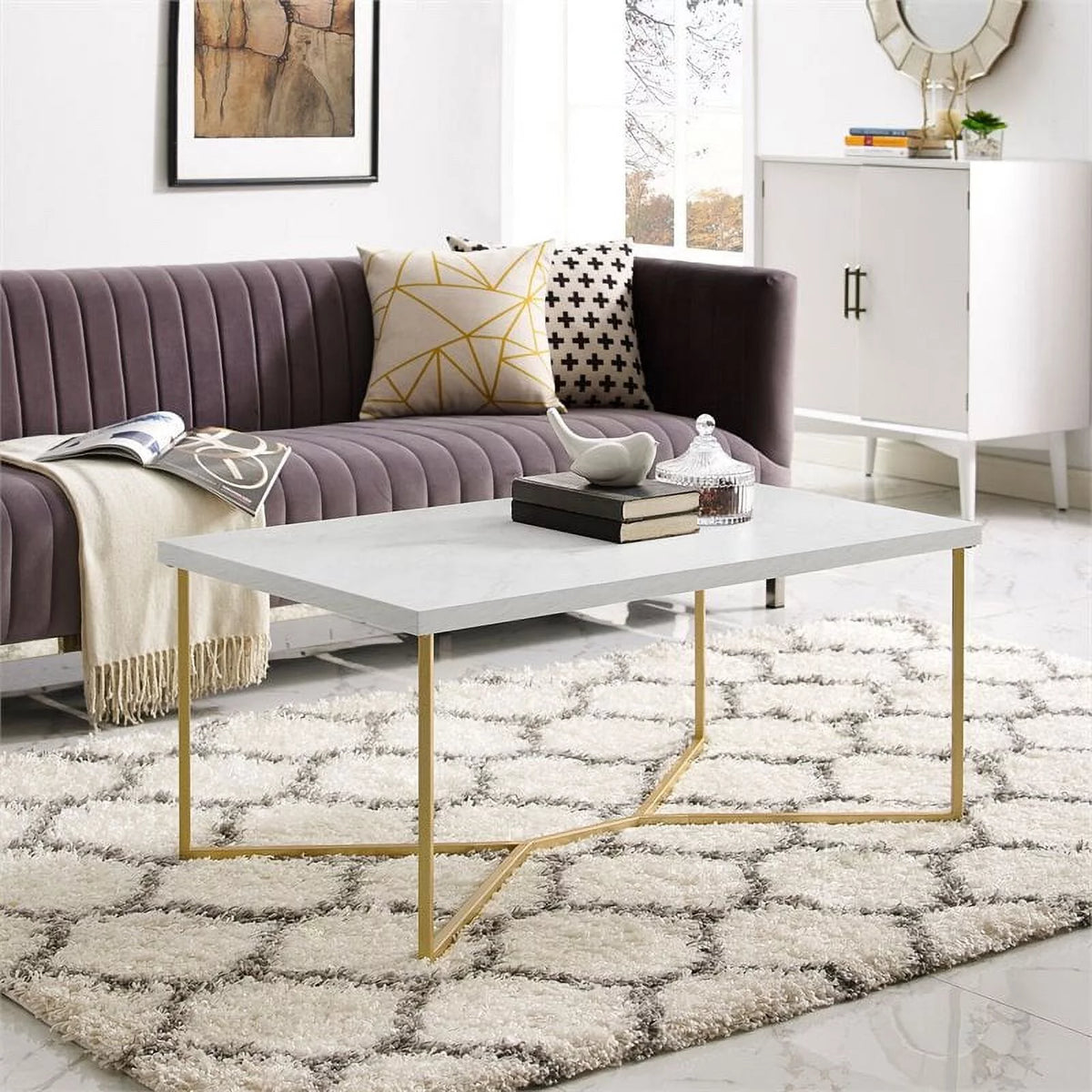 Rectangle Faux Marble and Metal Coffee Table M4141