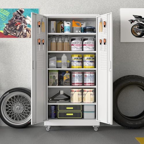 Black Metal Garage Storage Cabinet with Wheels A701