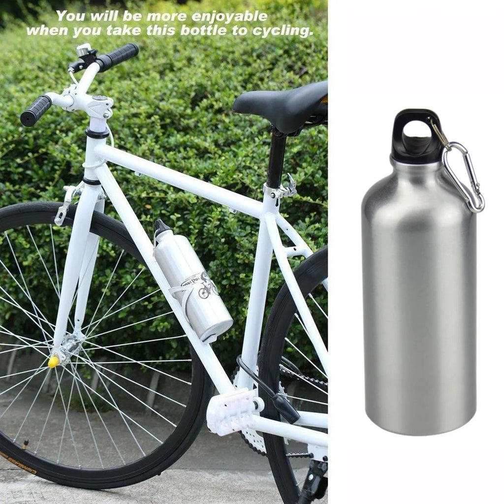 10pcs 600ml Aluminum Water Bottles Silver with Carabiner Hook J918