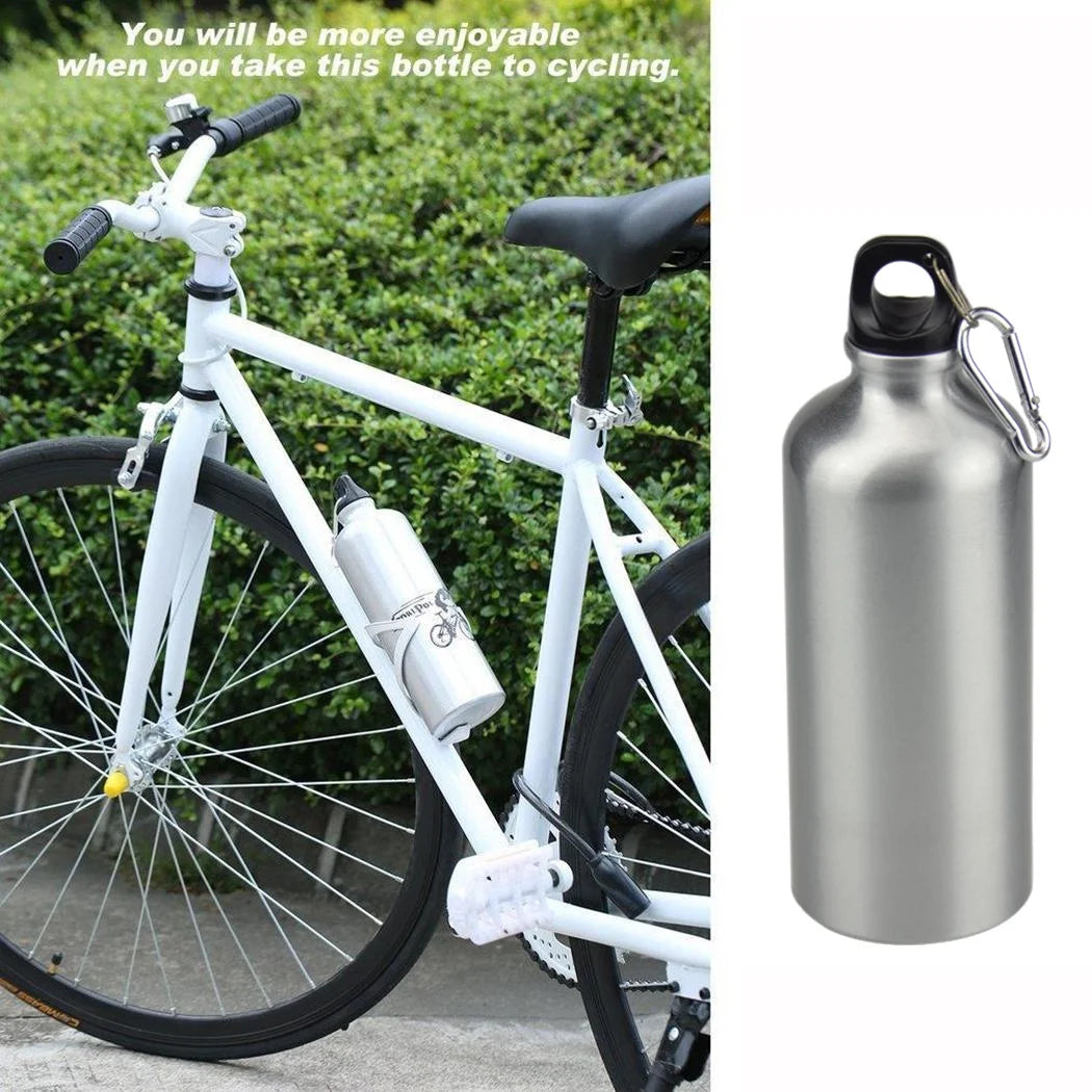 10pcs 600ml Aluminum Water Bottles Silver with Carabiner Hook J918