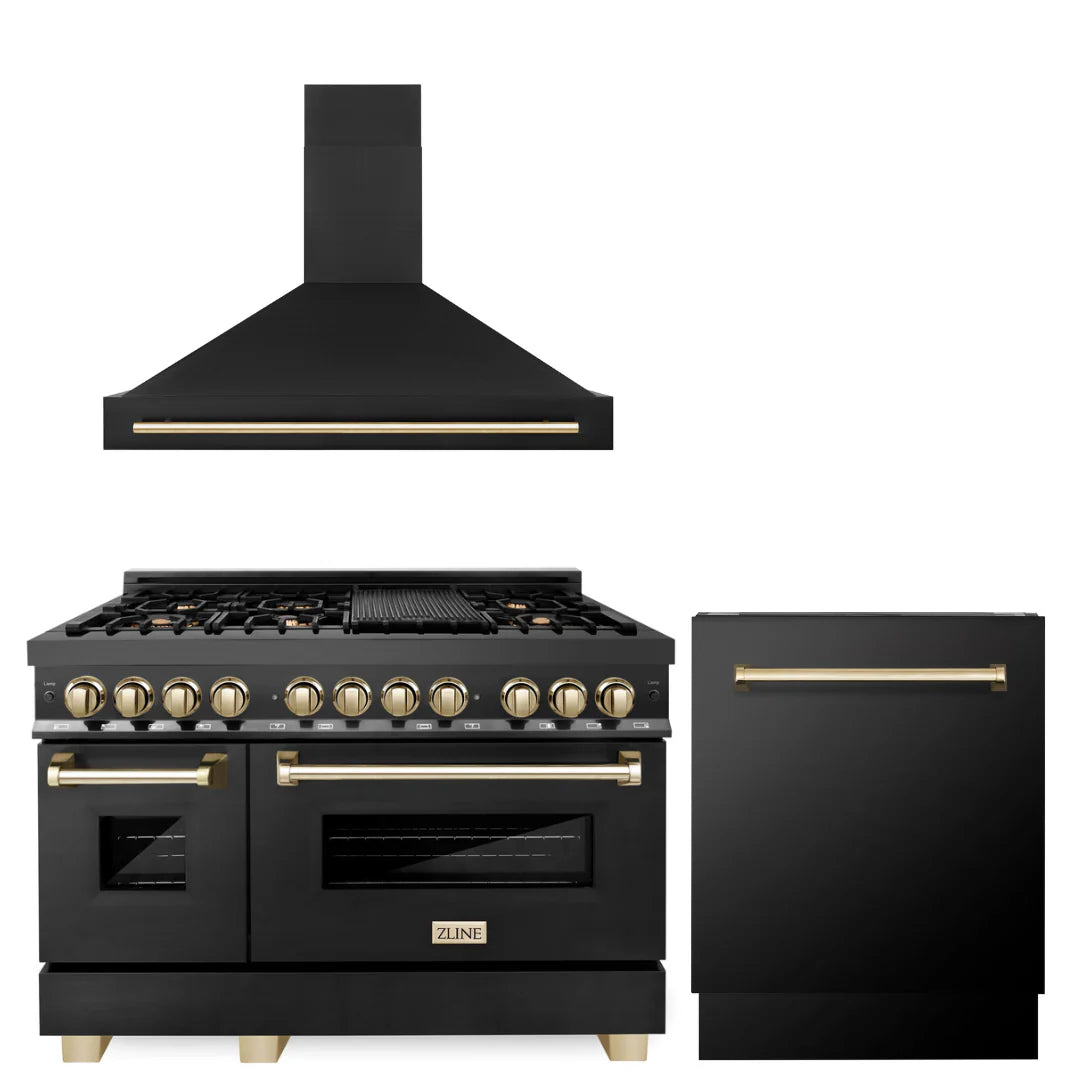 48 In. Dual Fuel Range, Range Hood and Dishwasher in Black Stainless Steel L958665