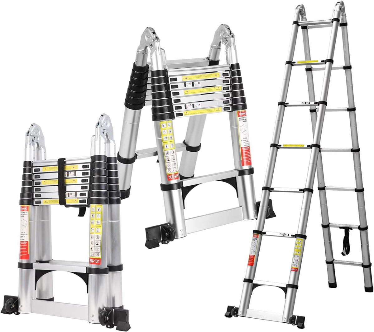 14.5FT A Frame Telescoping Ladder with Balance Bar & Wheels, 330lbs Capacity B611