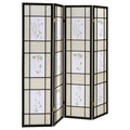 Solid Wood 4-Panel Folding Shoji Screen Room Divider with Beige Fabric Panels D9467