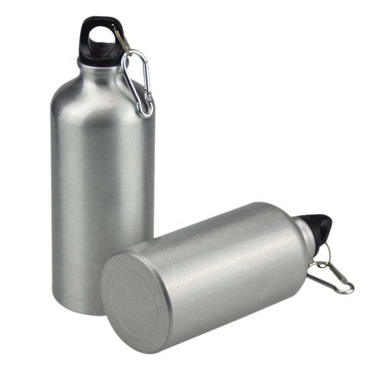 10pcs 600ml Aluminum Water Bottles Silver with Carabiner Hook J918