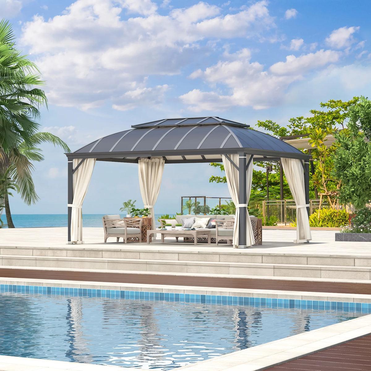 12'x16' Hardtop Aluminum Patio Gazebo with Aluminum Composite Double Roof Z66458