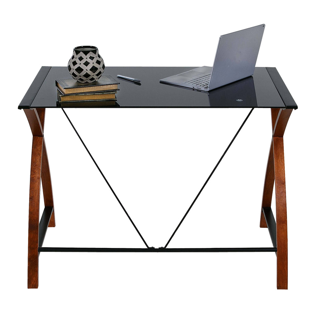 Black Glass and Wood Computer Desk L632987