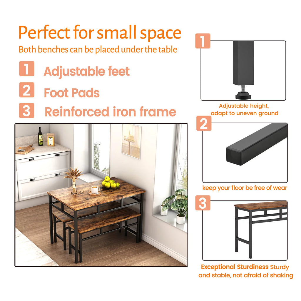 3-Piece Kitchen Table Set with 2 Benches R1737