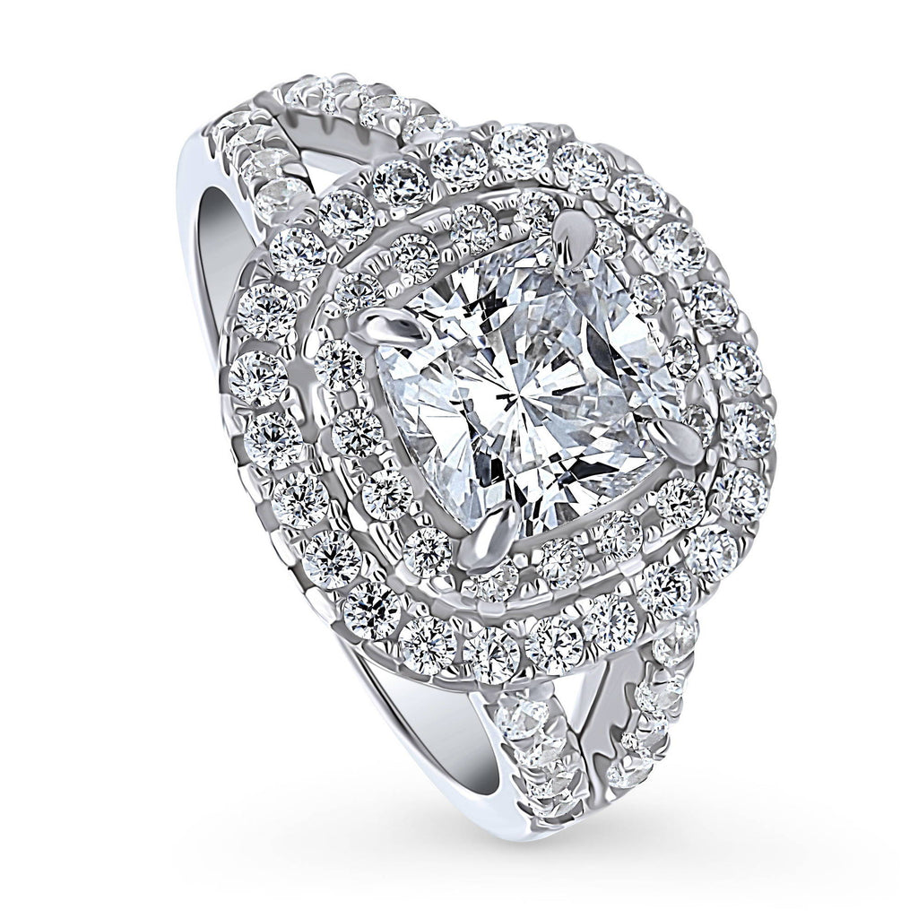 Sterling Silver Cushion Cut Cubic Zirconia Split Shank Ring E53207