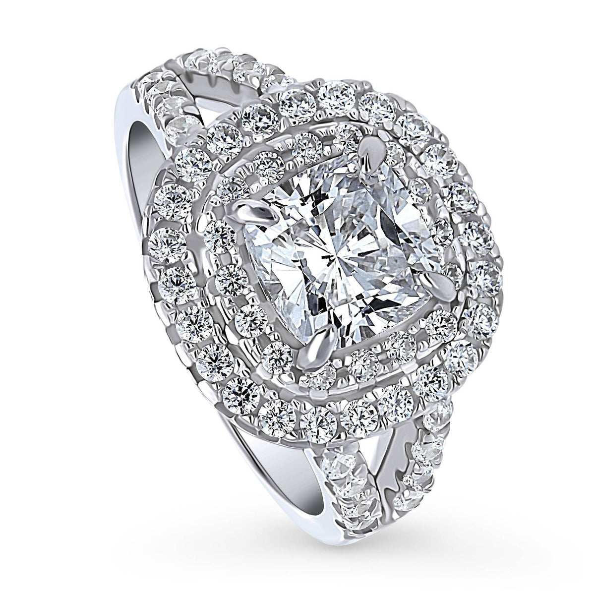Sterling Silver Cushion Cut Cubic Zirconia Split Shank Ring E53207