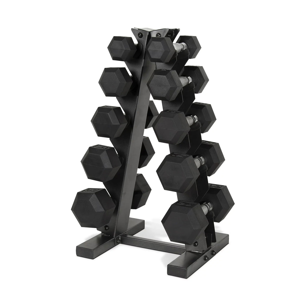 150 lb Coated Rubber Hex Dumbbell Weight Set with Rack L71219