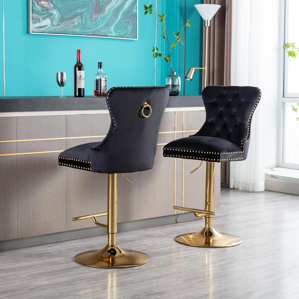 Black Velvet Swivel Bar Stools, Set of 2 Q778