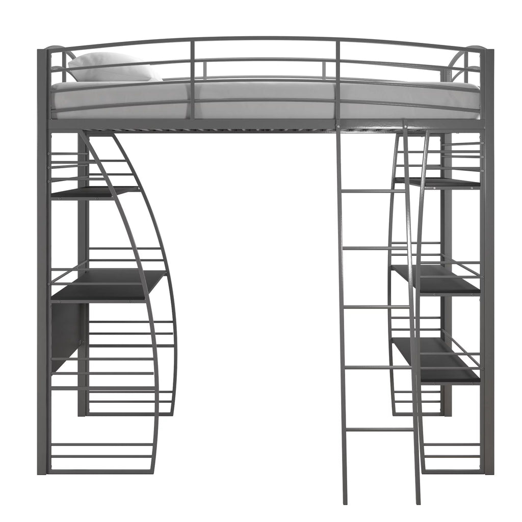 Twin Metal Loft Bed with Desk and Shelves L81322