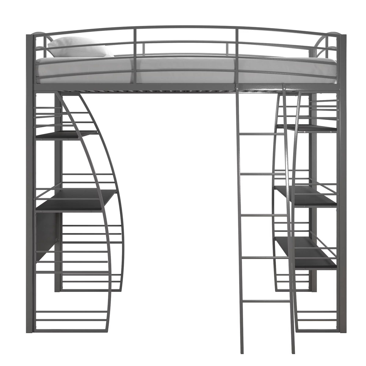 Twin Metal Loft Bed with Desk and Shelves L81322
