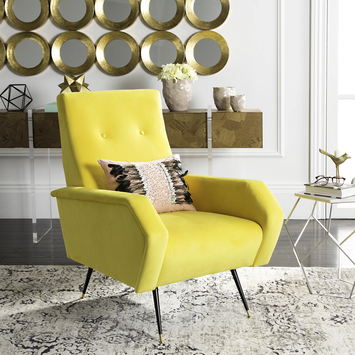 Yellow Velvet Accent Chair Q210