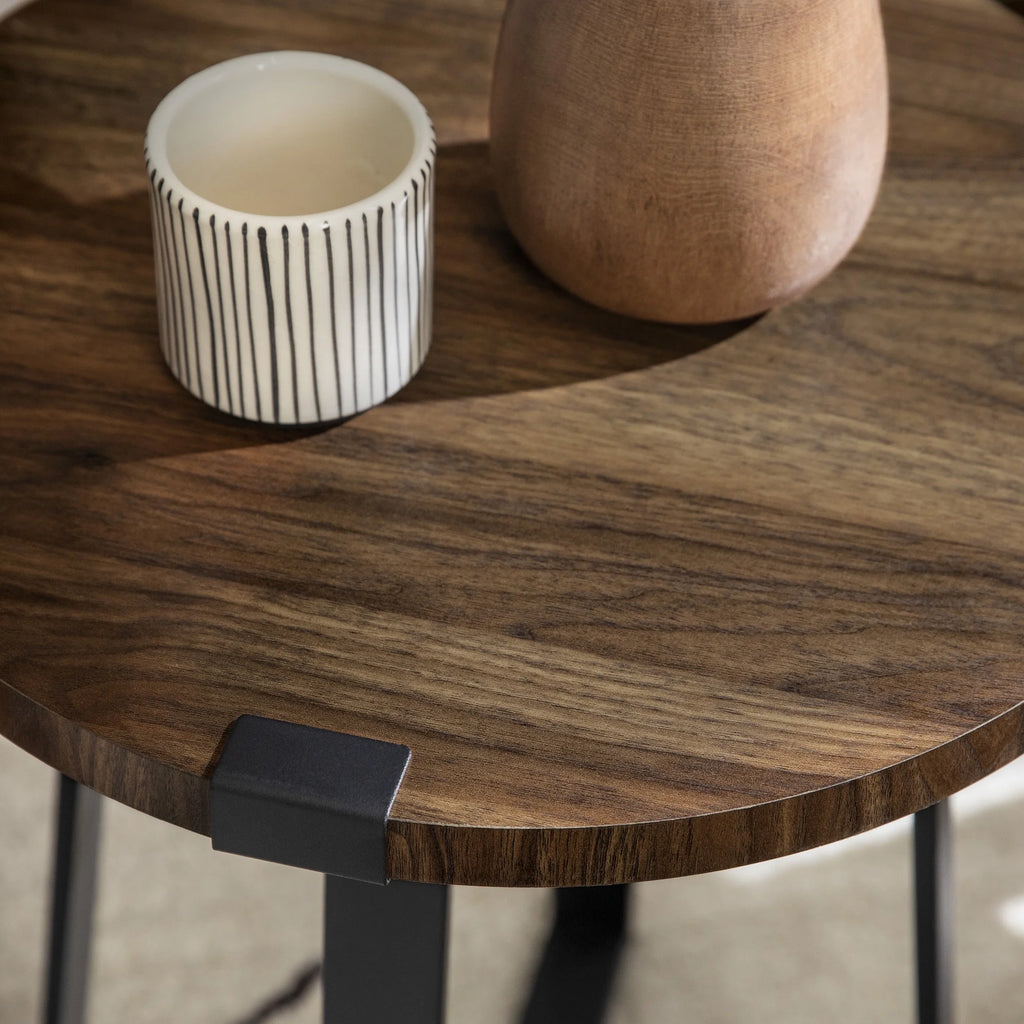 Set of 2 Dark Walnut Round Side Tables J7746