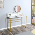 41-inch White Vanity Desk with Removable Circular Mirror T411