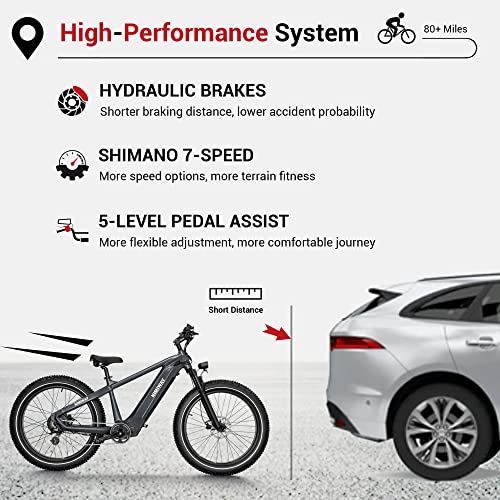 26"x4" Electric Bike, 48V 20Ah Battery 750W Ebike, 7 Speed U13062