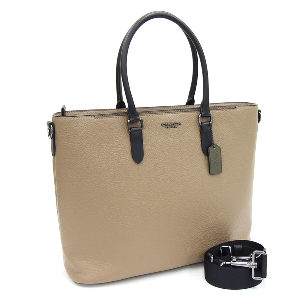 Khaki Black Leather Tote Bag U81300