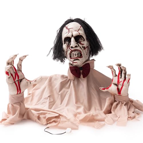 Voice Activated Animated Zombie Decoration with Lighted Red Eyes and Sounds Y965