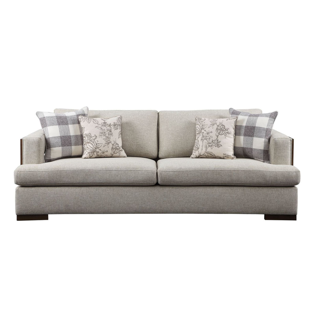 Fabric & Walnut Sofa with 4 Pillows J42552
