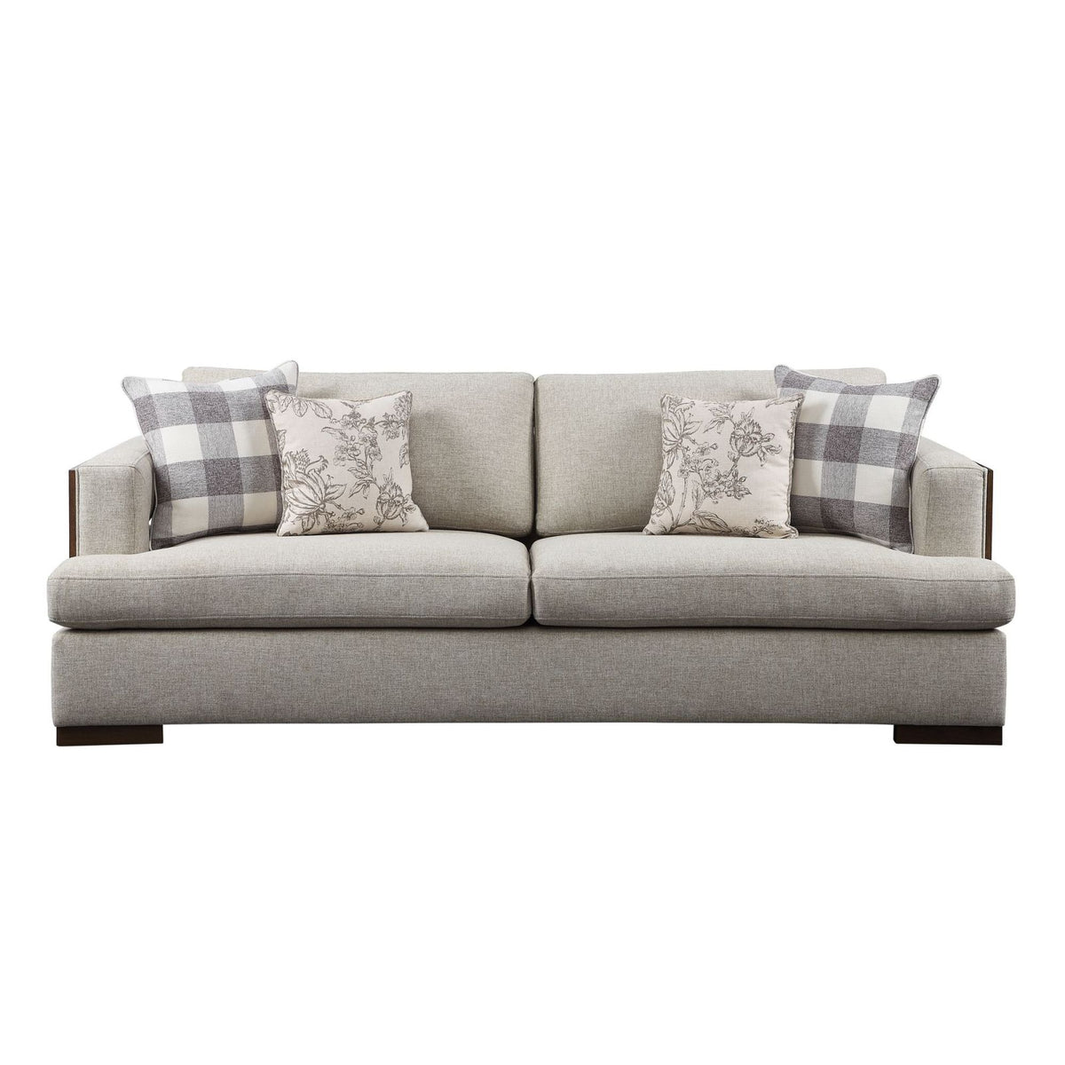 Fabric & Walnut Sofa with 4 Pillows J42552