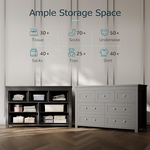 Black 7 Drawer Wood Dresser V273609