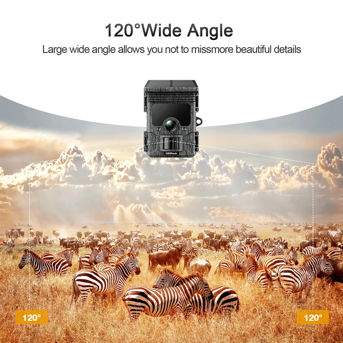 Solar Powered Trail Camera with SD Card Rechargeable 4400mAh 4K 48MP WiFi Night Vision Waterproof IP66 G705728