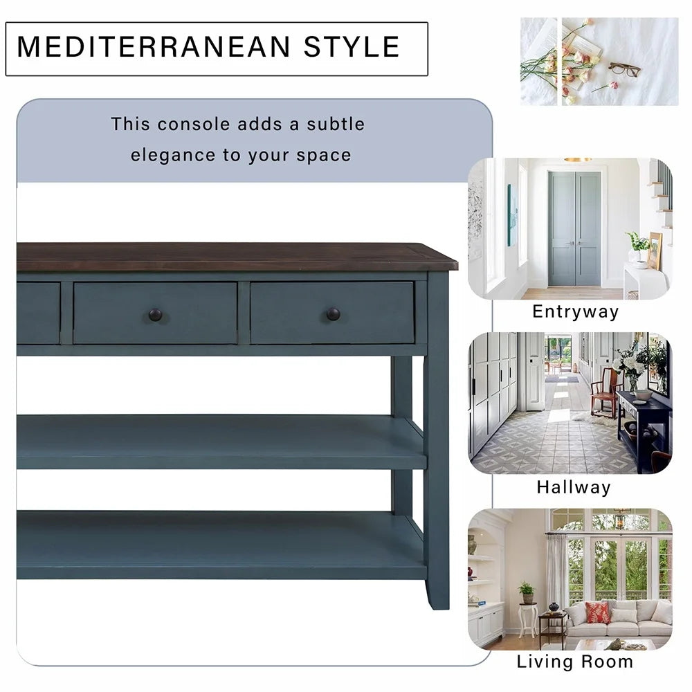 Navy Storage Console Table with 3 Drawers and 2 Shelves Y630