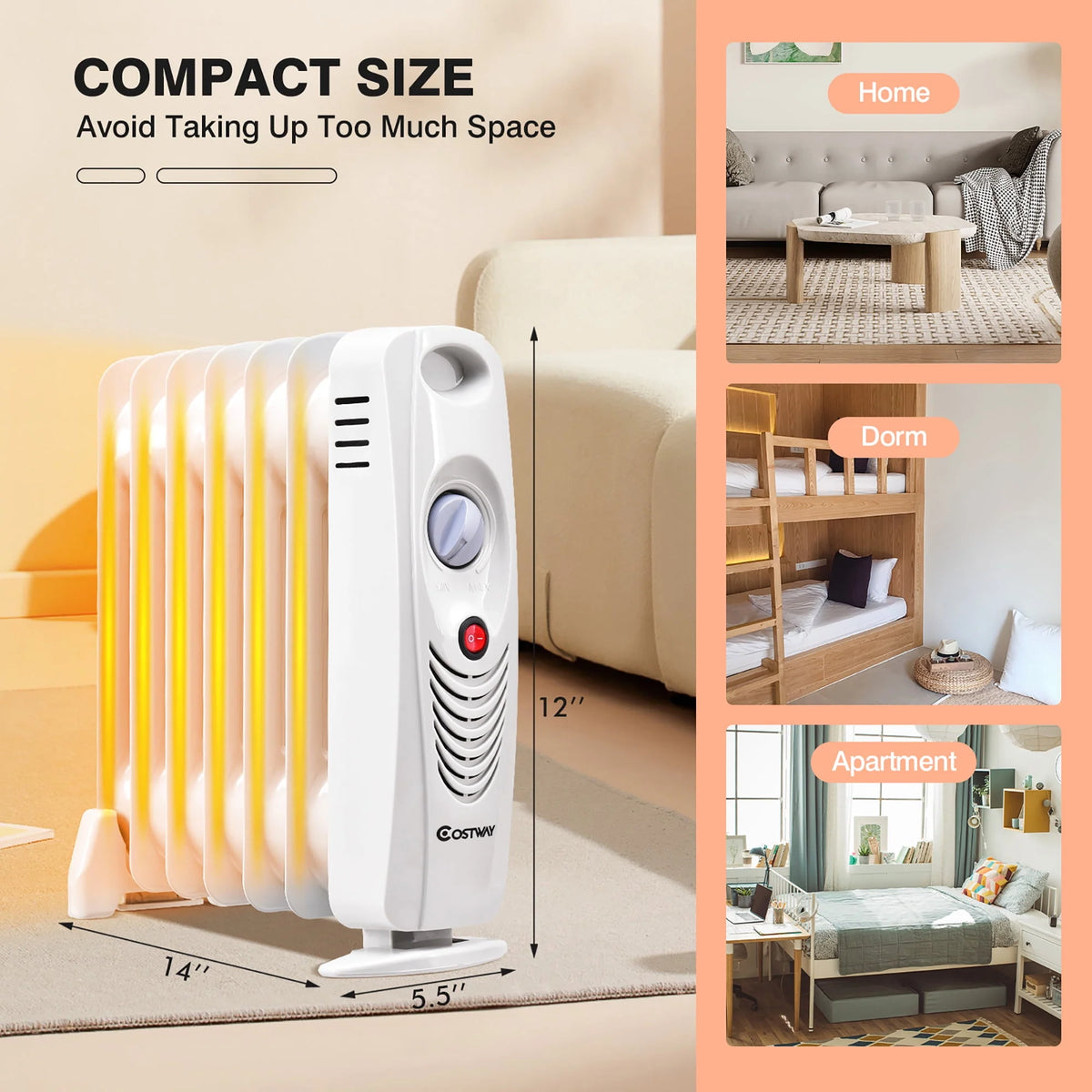 Portable Mini Electric Oil Filled Radiator Heater 7-Fin A2440
