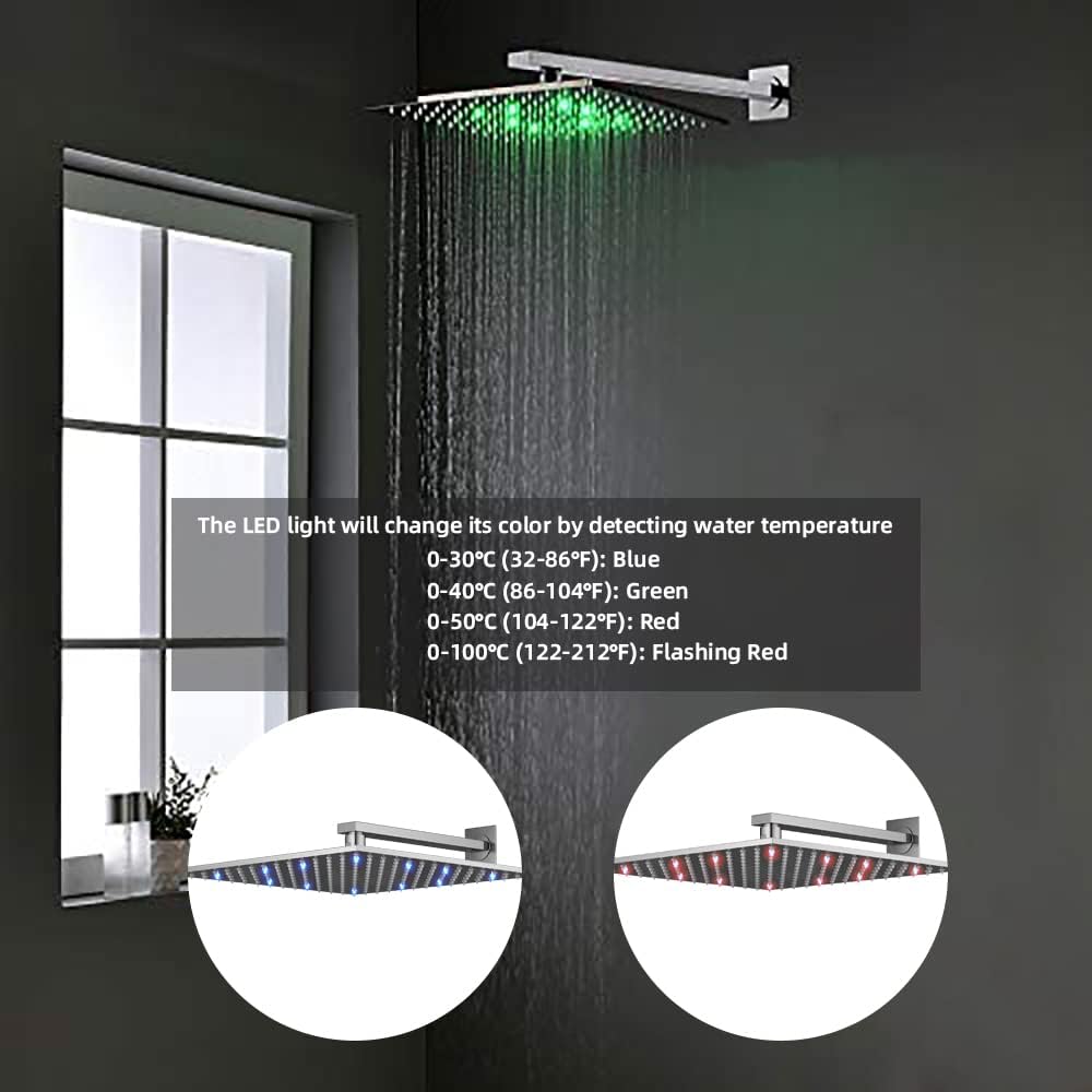 Chrome Wall Mounted LED Rain Shower System with Thermostatic Valve Combo Set C59592